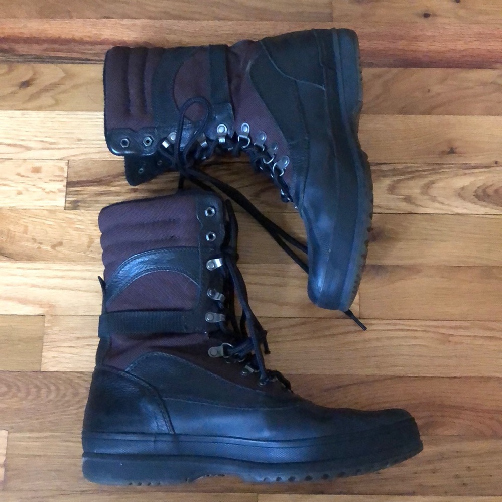 Sorel winter boots size 12 tall brown & black buckle laces duck boots rubber